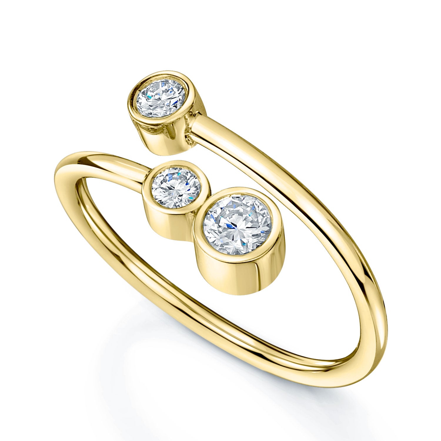 18ct Yellow Gold Diamond Fancy Three Stone Rub Over Dress Ring