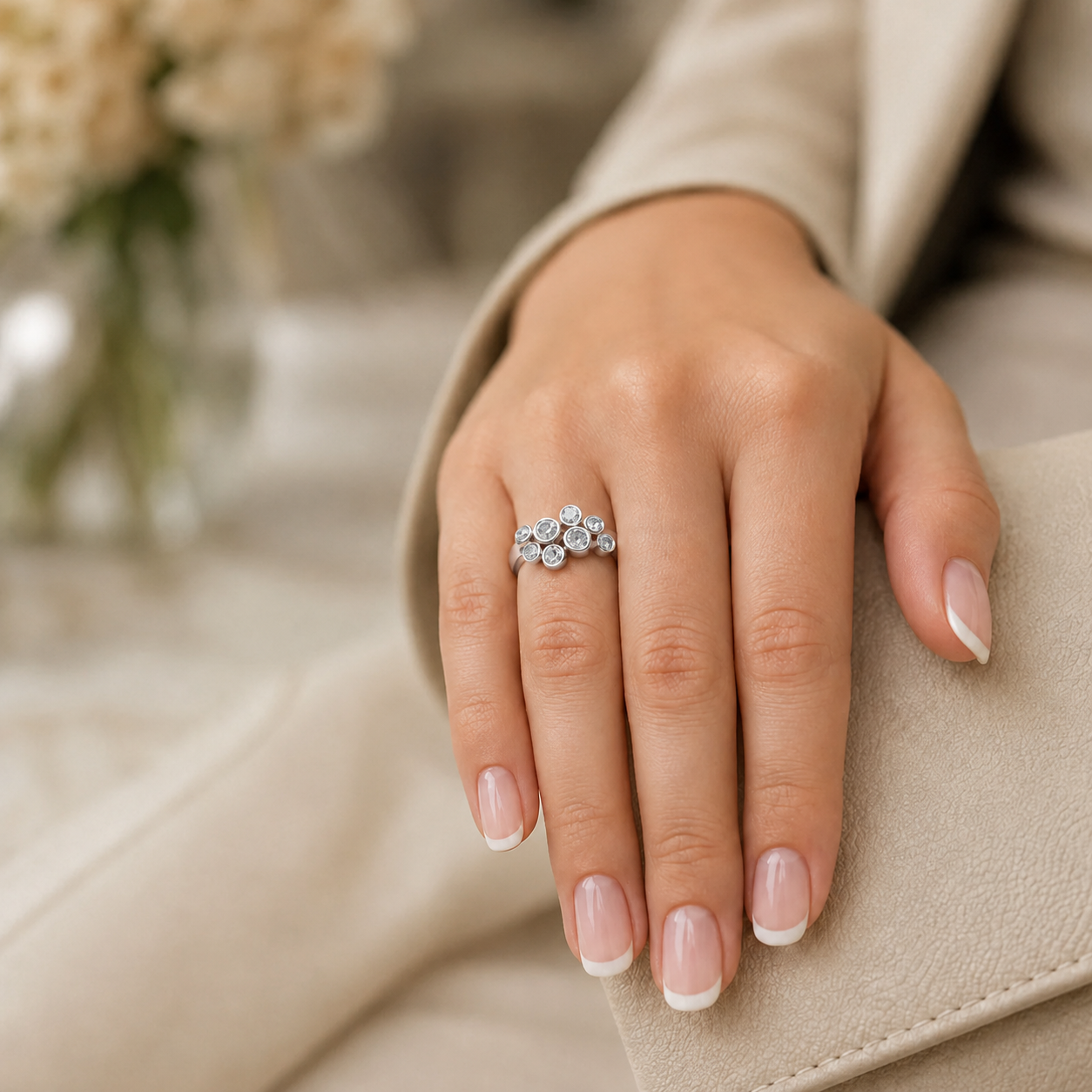 18ct White Gold Round Brilliant Cut Diamond Rubover Dress Ring
