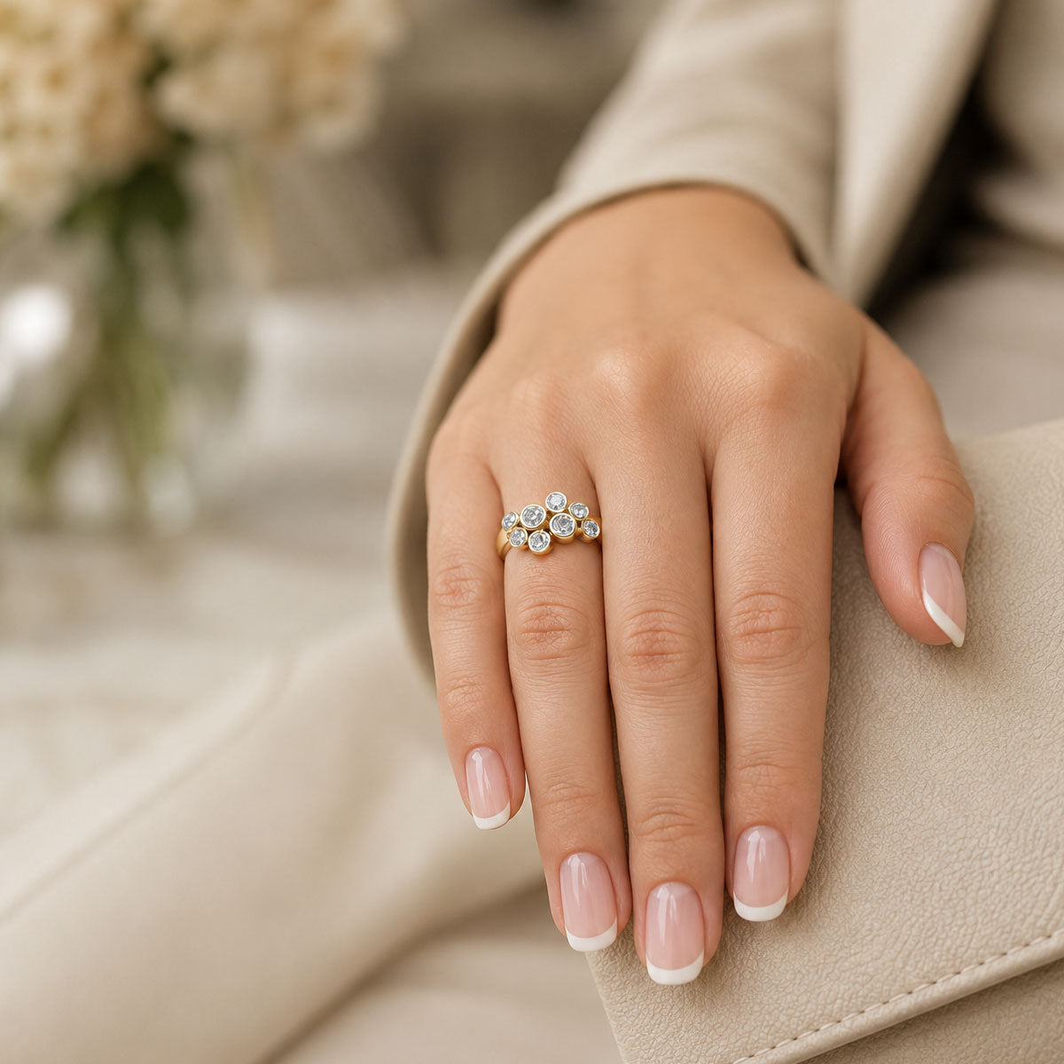 18ct Yellow Gold Round Brilliant Cut Diamond Rubover Dress Ring