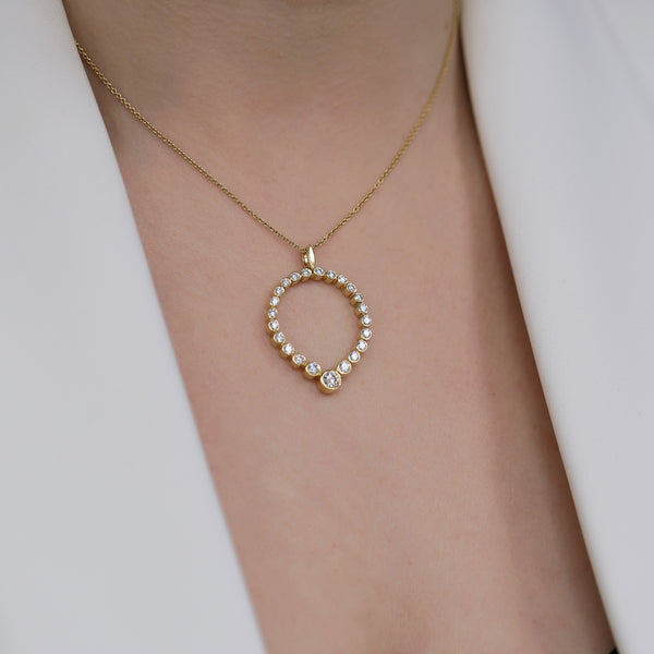 Berry's 18ct Yellow Gold Round Brilliant Cut Diamond Rub Over Fancy Graduated Drop Pendant - Berry's Jewellers