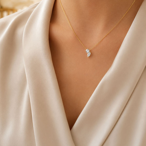 Berry's 18ct Yellow Gold Round Brilliant Cut And Marquise Cut Diamond Two Stone Pendant - Berry's Jewellers