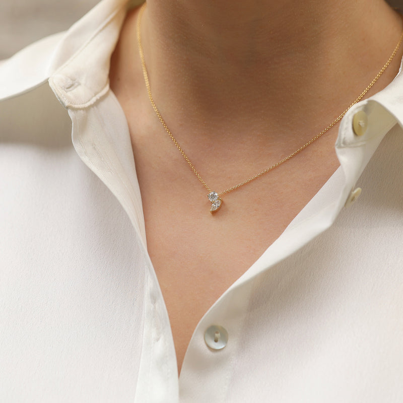 Berry's 18ct Yellow Gold Round Brilliant Cut And Marquise Cut Diamond Two Stone Pendant - Berry's Jewellers