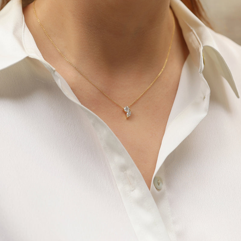 Berry's 18ct Yellow Gold Round Brilliant Cut And Marquise Cut Diamond Two Stone Pendant - Berry's Jewellers