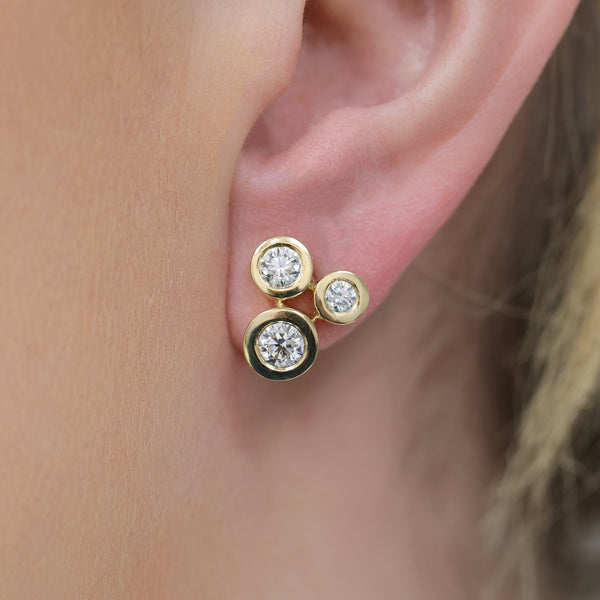Berry's 18ct Yellow Gold Round Brilliant Cut Rub Over Bubble Earrings - Berry's Jewellers