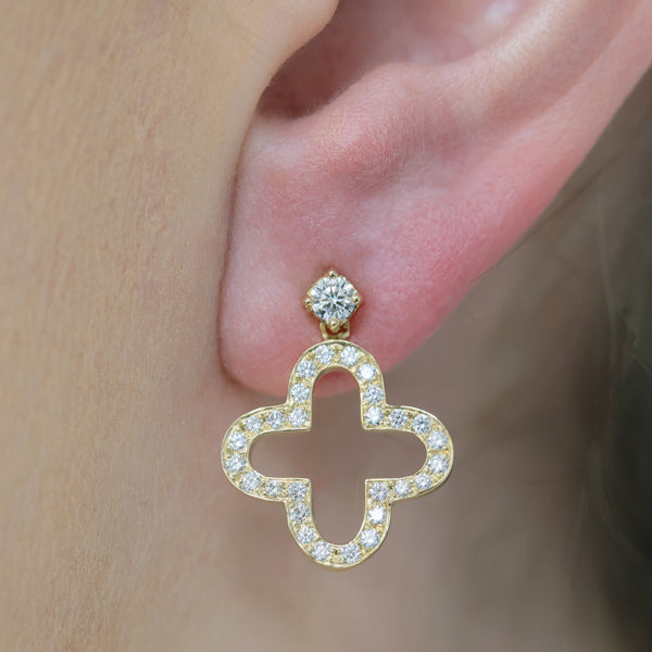 Berry's 18ct Yellow Gold Diamond Open Flower Drop Earrings - Berry's Jewellers