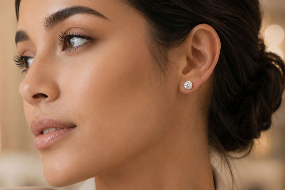 Luxury Stud Earrings in Gold and Diamonds