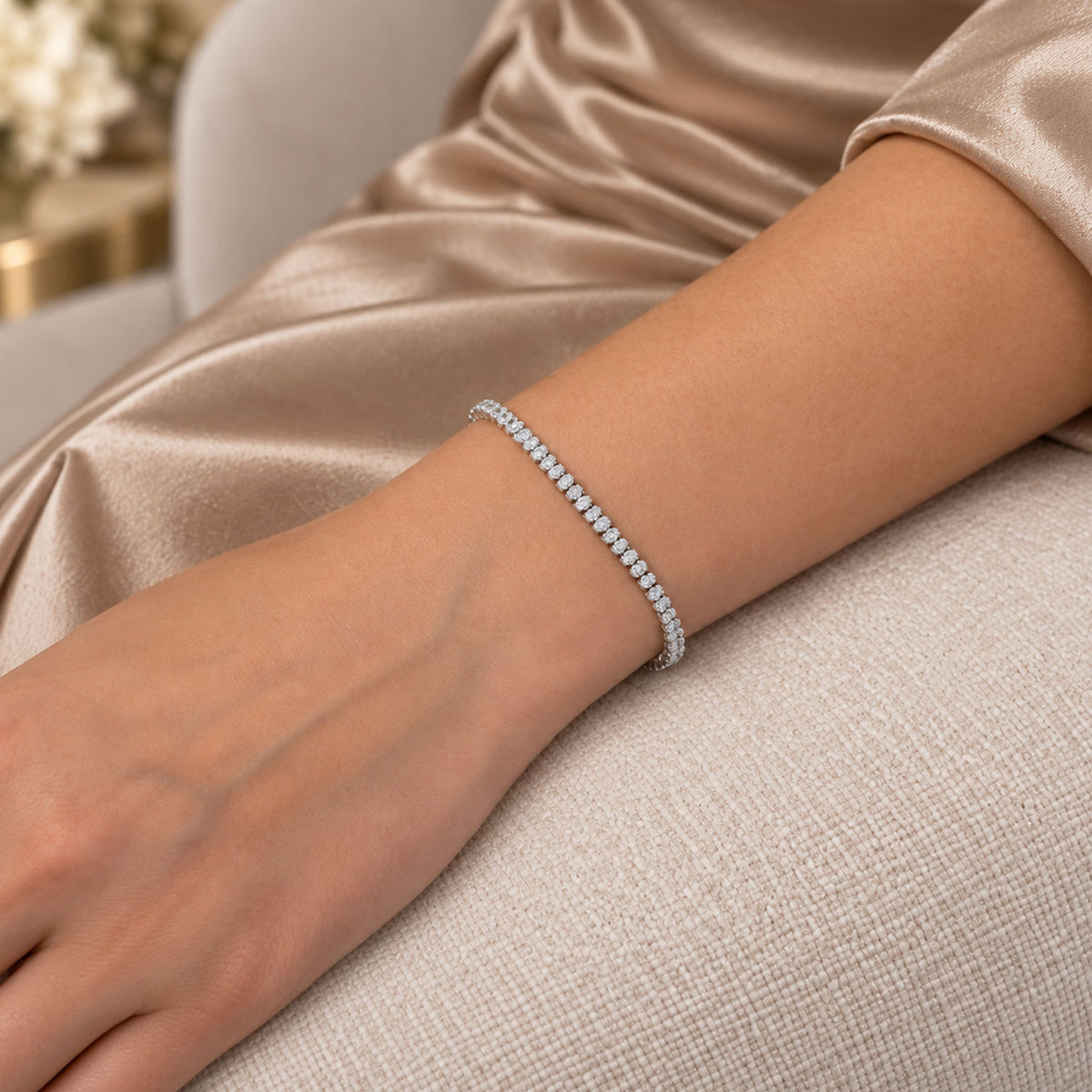 Platinum Oval Cut Diamond Line Bracelet