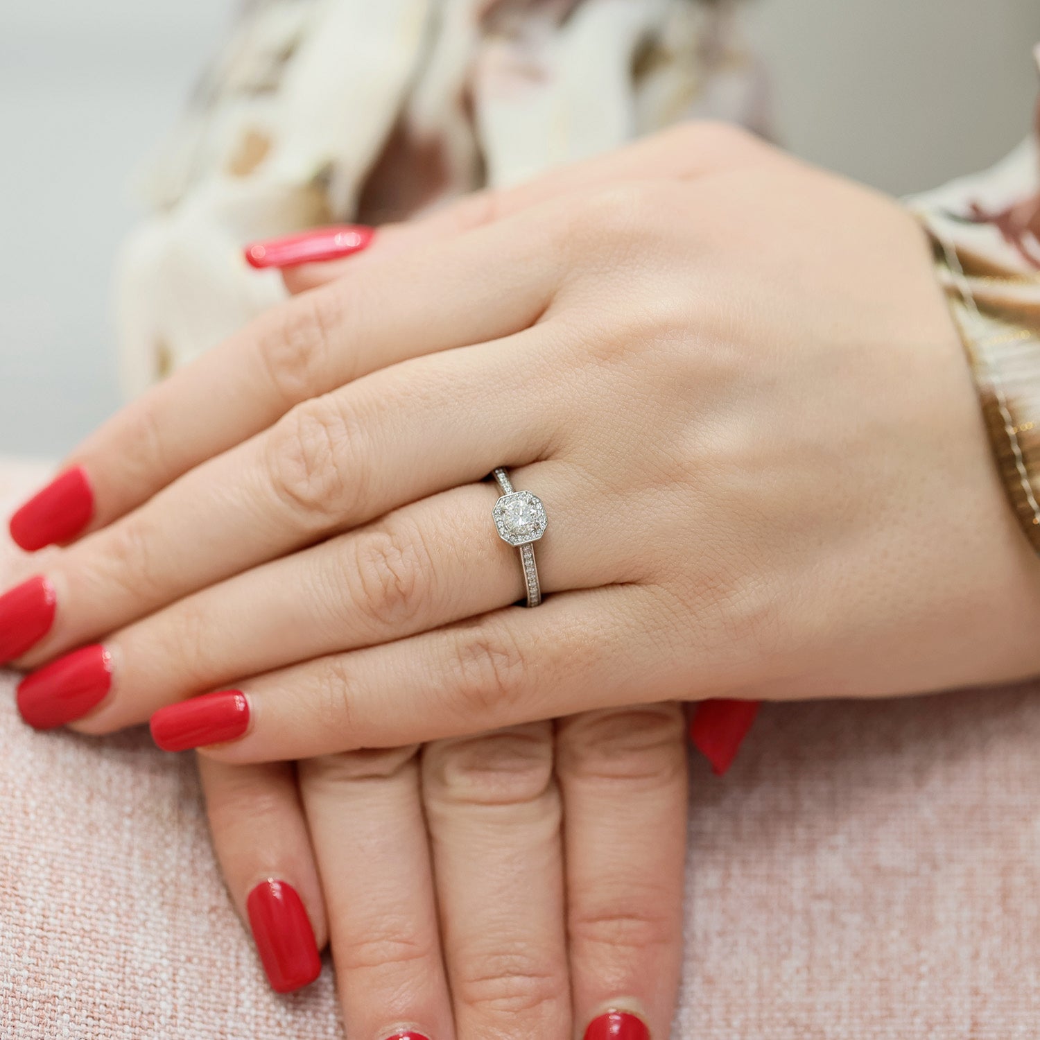 Berry's Platinum Round Brilliant Cut Diamond Cluster Ring With Diamond Halo And Channel Set Shoulders - Berry's Jewellers