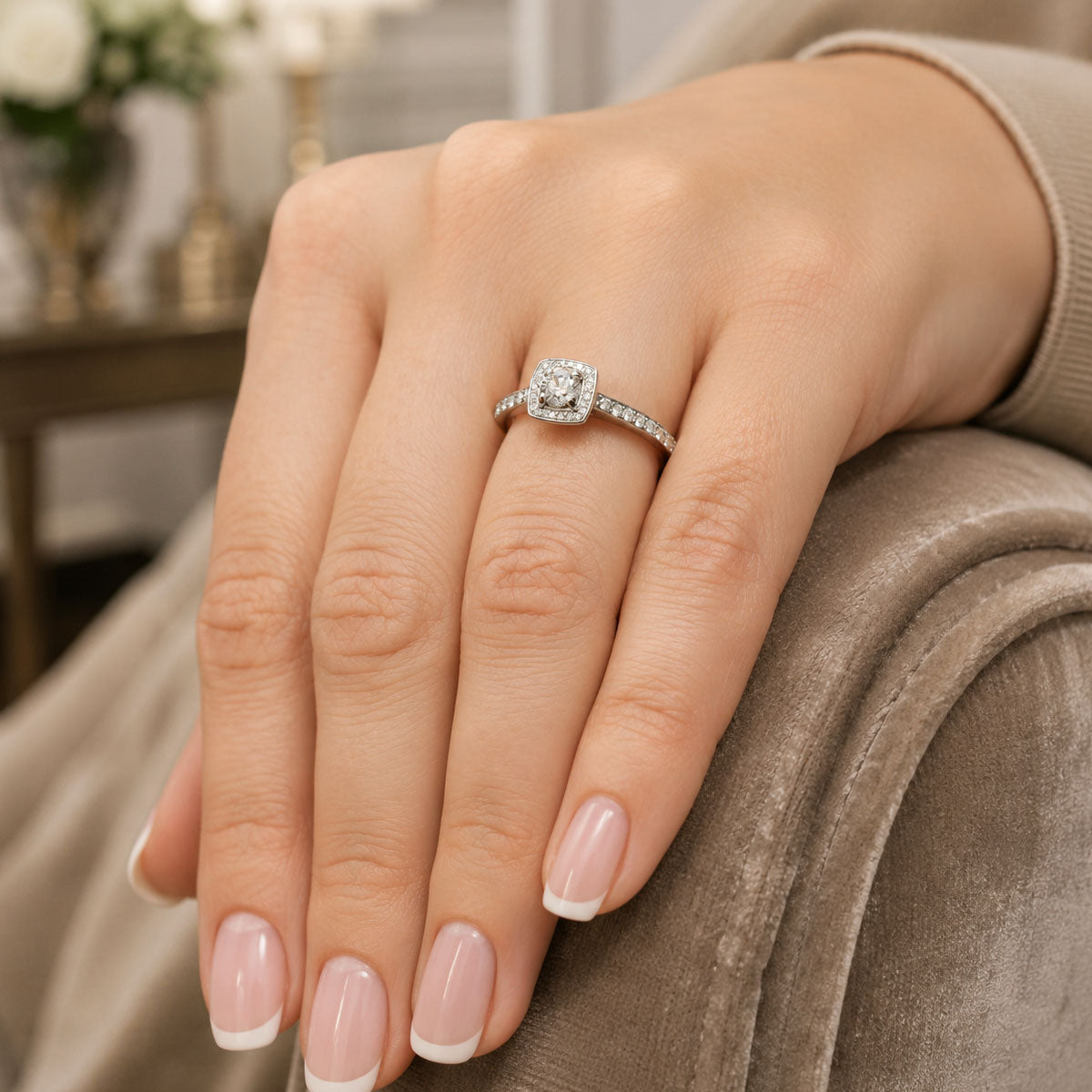 Platinum Brilliant Cut Diamond Halo Cluster Ring