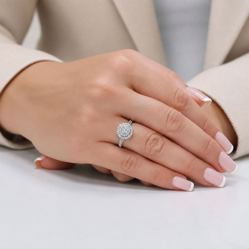 Platinum Double Halo Diamond Cluster Engagement Ring