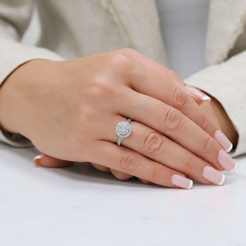 Platinum Double Halo Diamond Cluster Engagement Ring