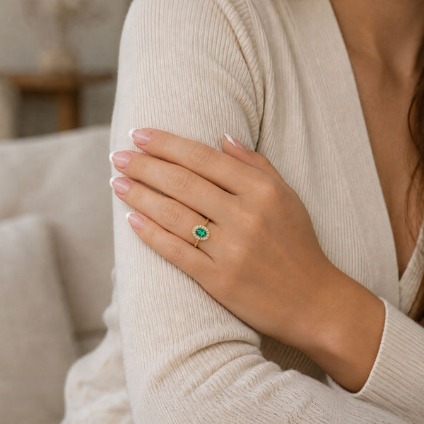 18ct Yellow Gold Emerald And Diamond Cluster Dress Ring