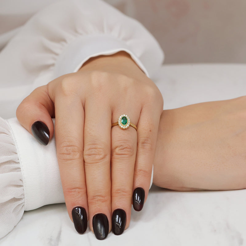 Berry's 18ct Yellow Gold Emerald And Diamond Cluster Dress Ring - Berry's Jewellers