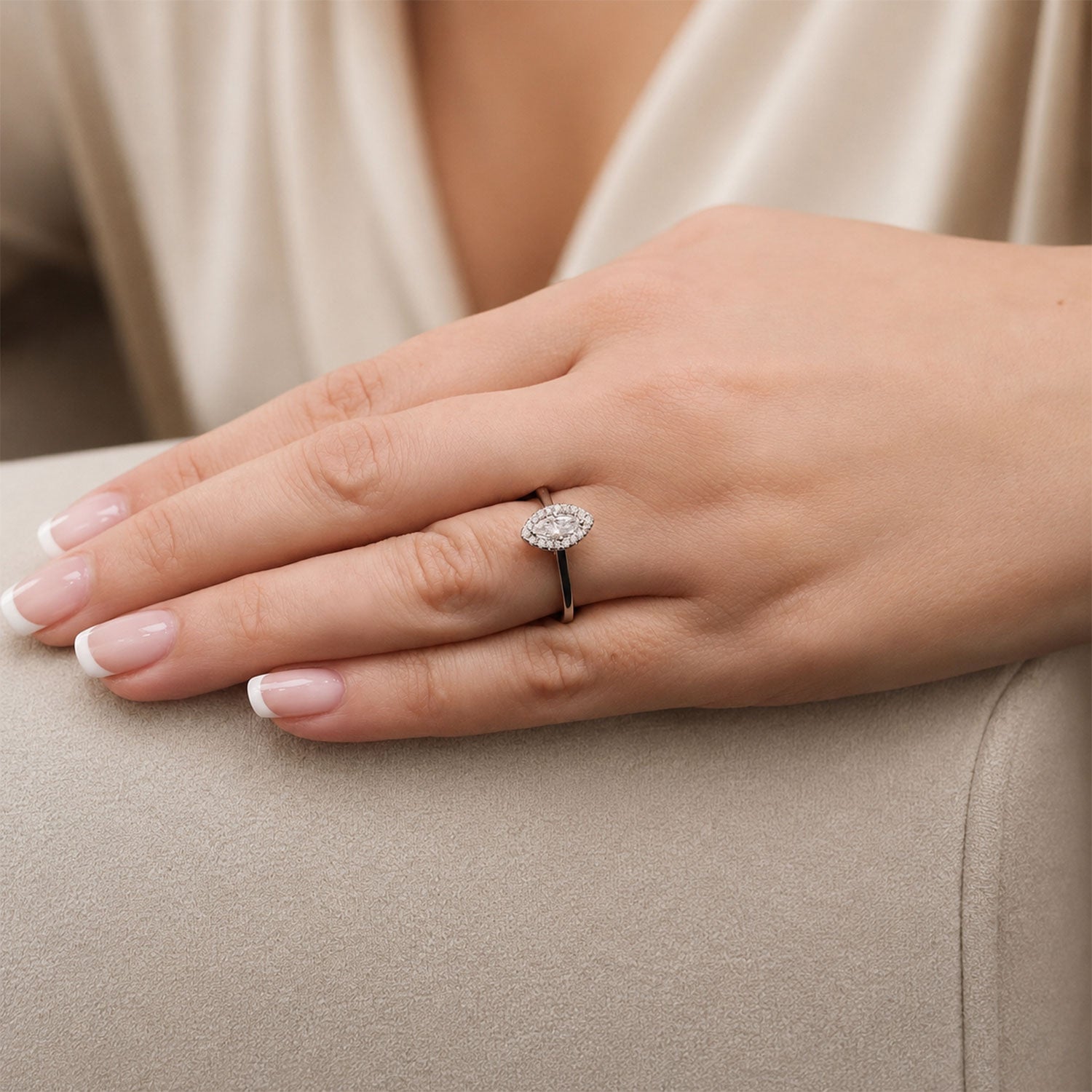 Platinum Marquise Cut Diamond Halo Ring