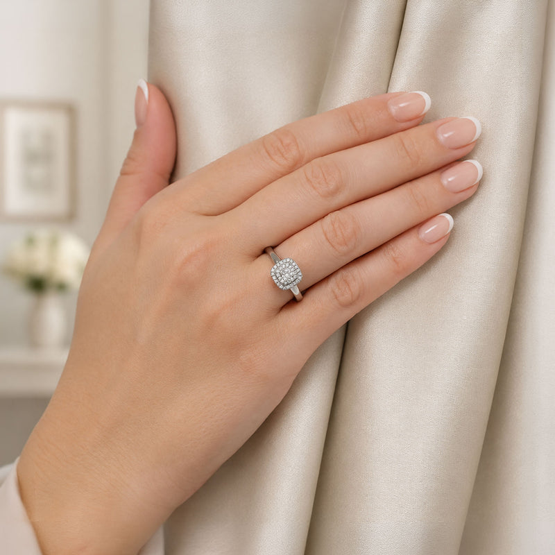 Platinum Cushion Cut Diamond Double Halo Ring