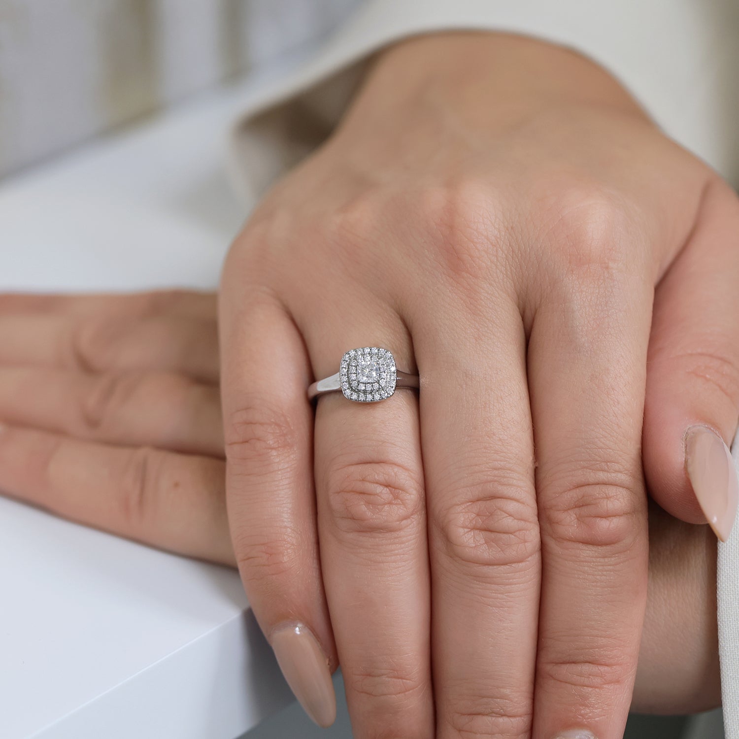 Berry's Platinum Cushion Cut Diamond Double Halo Ring - Berry's Jewellers