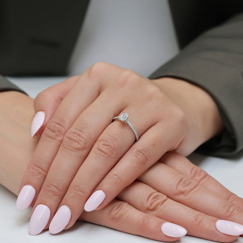 Berry's Platinum GIA Certificated Emerald Cut Diamond Ring With Diamond Shoulders - Berry's Jewellers