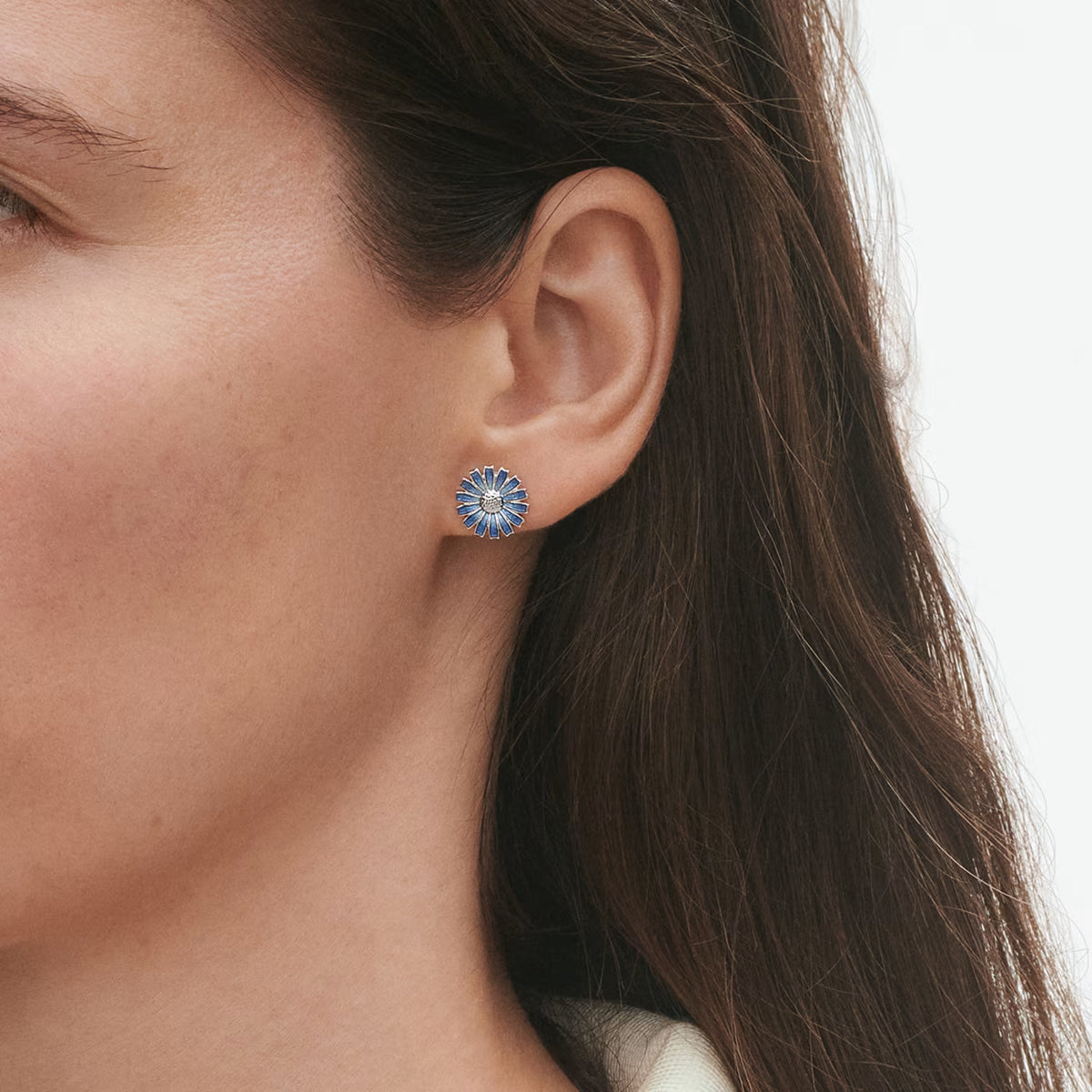 Georg Jensen Daisy Silver And Blue Enamel Earrings - Berry's Jewellers