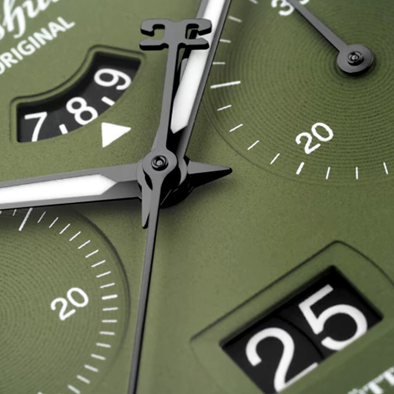 Vintage Seventies Panorama Date 40mm Green Dial Strap Watch