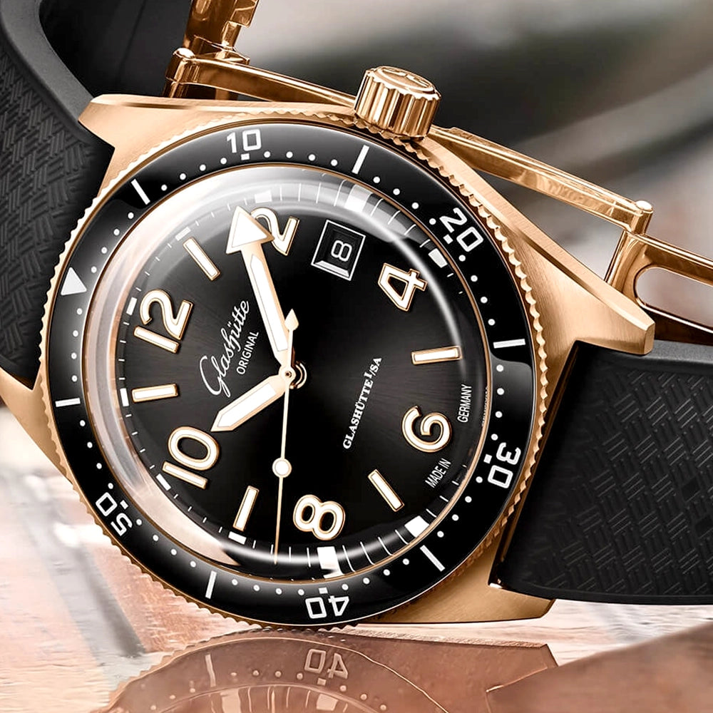 Glashütte Original Spezialist SeaQ 39.5mm Black Dial 18ct Rose Gold Mens Watch - Berry's Jewellers