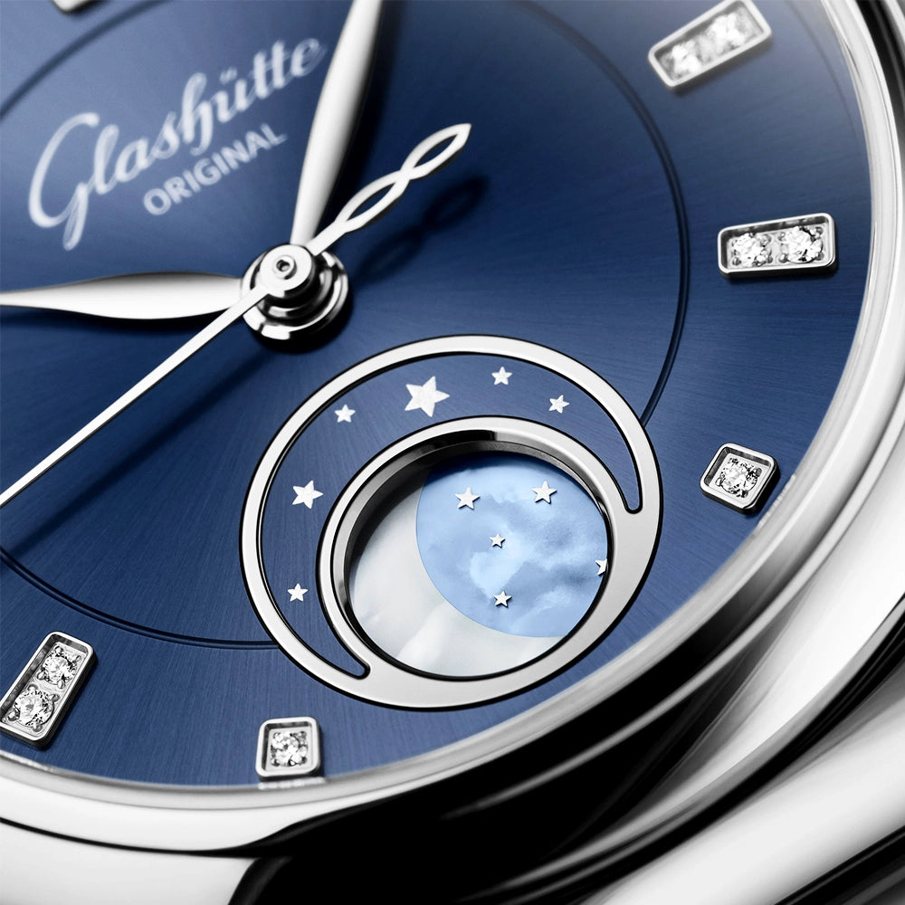 Glashütte Original Lady Serenade Luna  32.5mm Blue Diamond Dial Ladies Bracelet Watch - Berry's Jewellers