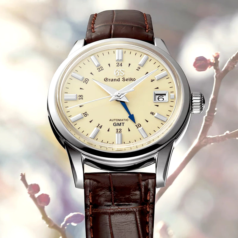 Elegance GMT 39mm Silver Dial Mens Leather Strap Watch