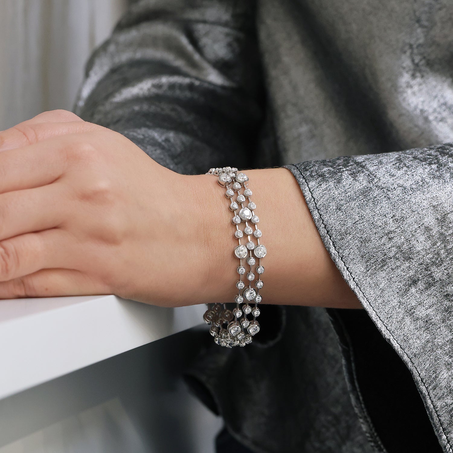 Berry's 18ct White Gold Diamond Three Strand Vintage Style Bracelet - Berry's Jewellers