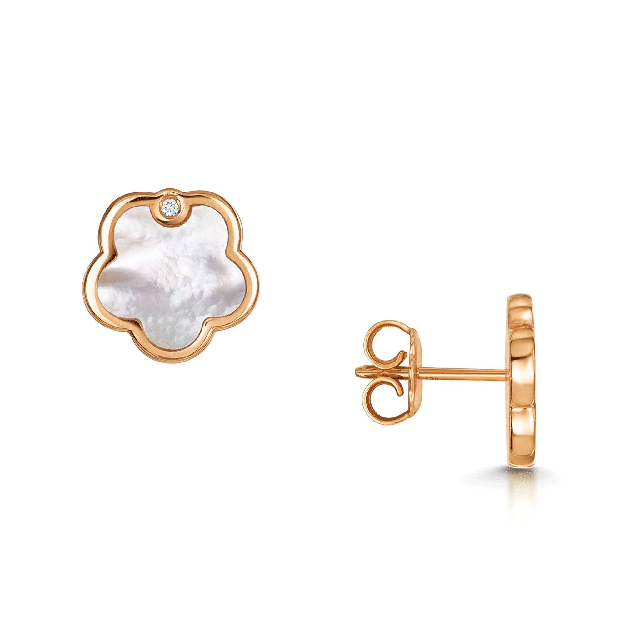 18ct Rose Gold And White Mother Of Pearl Flower Stud Earrings