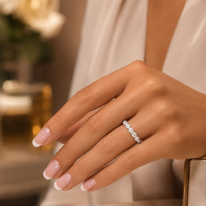 Platinum Oval Diamond Five Stone Half Eternity Ring