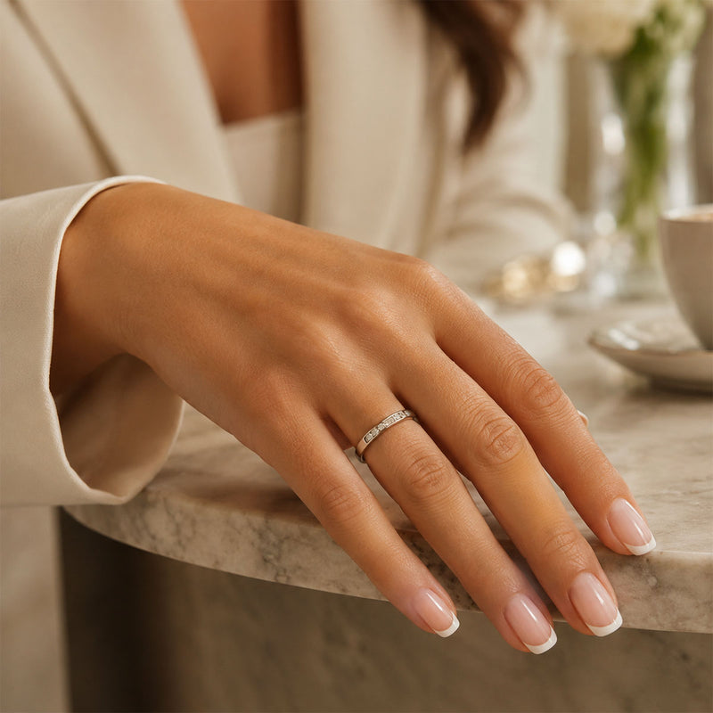 Platinum Round Brilliant & Baguette Cut Diamond Half Eternity Ring