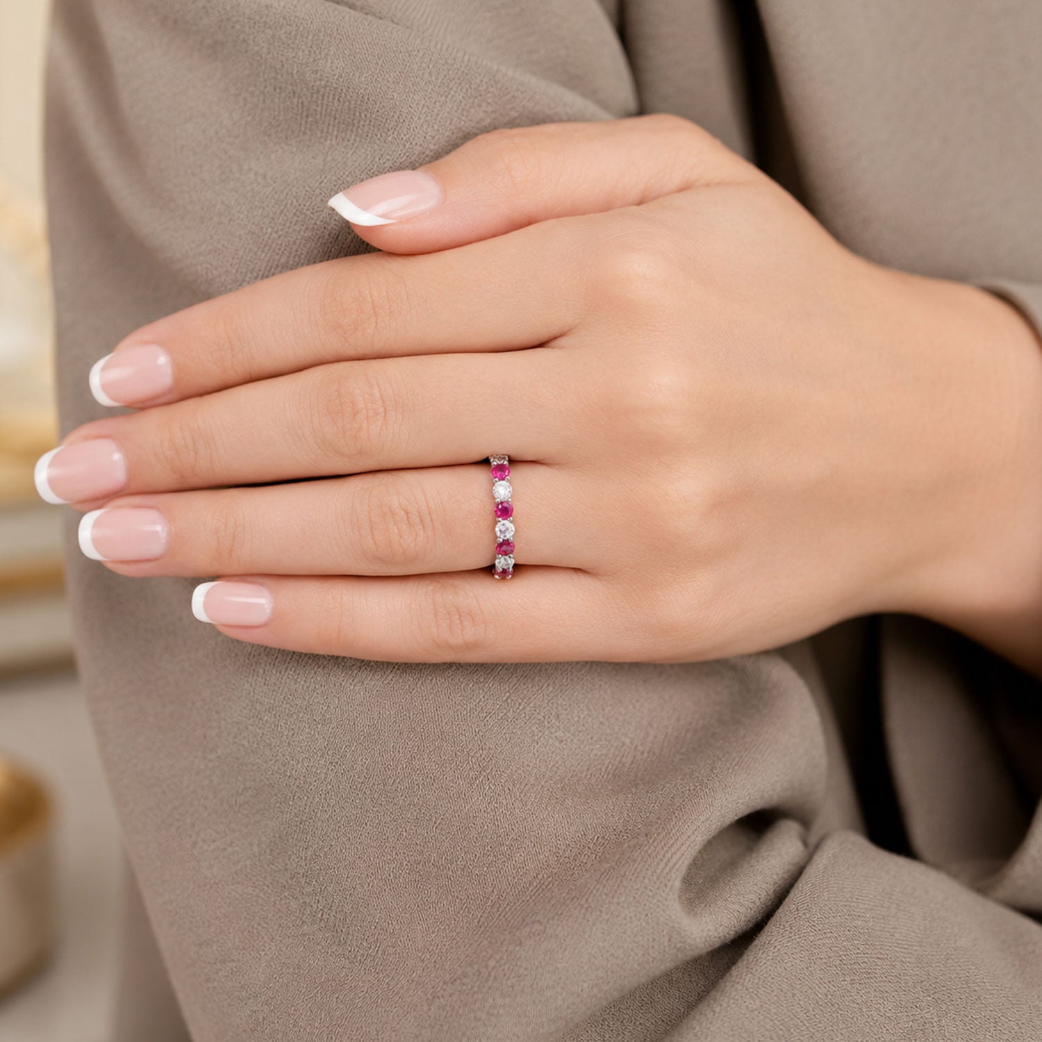 Platinum Ruby And Diamond Half Eternity Ring