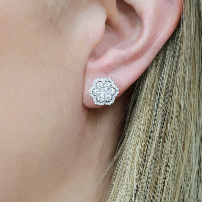 Berry's 18ct White Gold Diamond Cluster Floral Shape Stud Earrings - Berry's Jewellers