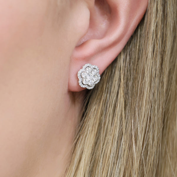 Berry's 18ct White Gold Diamond Cluster Floral Shape Stud Earrings - Berry's Jewellers