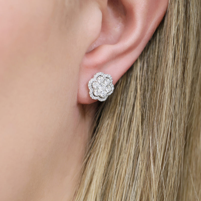 Berry's 18ct White Gold Diamond Cluster Floral Shape Stud Earrings - Berry's Jewellers