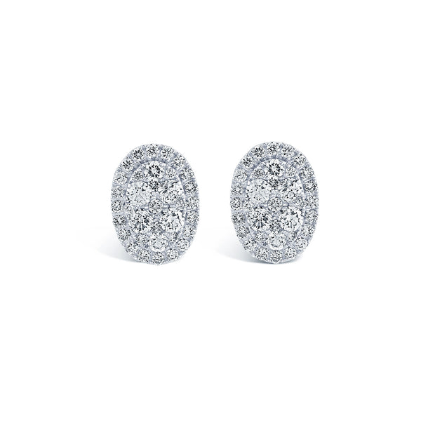 Berry's 18ct White Gold Oval Diamond Halo Cluster Earrings - Berry's Jewellers