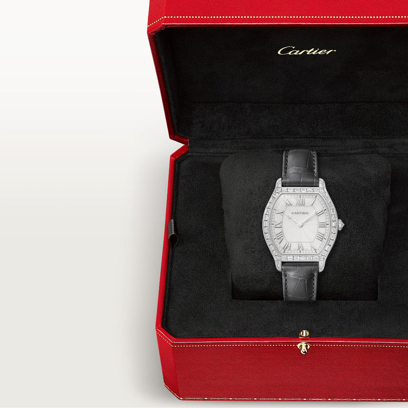 Cartier Tortue Baguette Platinum Diamond Set Leather Strap Watch - Berry's Jewellers