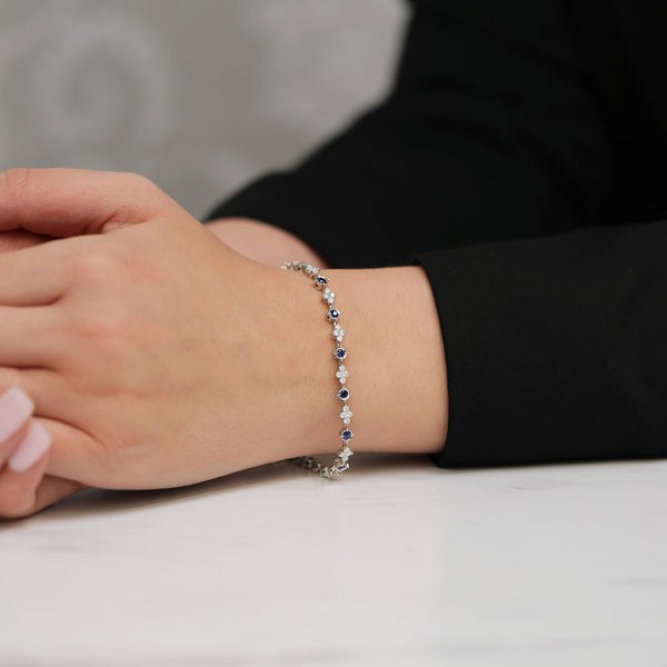 Berry's 18ct White Gold Diamond And Sapphire Flower Tennis Bracelet - Berry's Jewellers