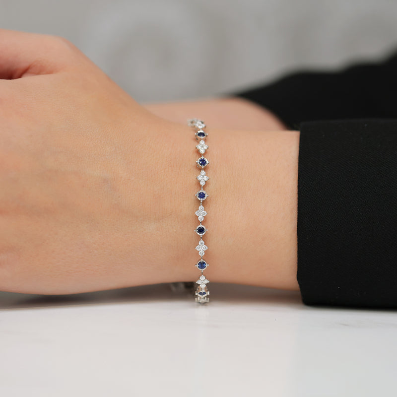 Berry's 18ct White Gold Diamond And Sapphire Flower Tennis Bracelet - Berry's Jewellers