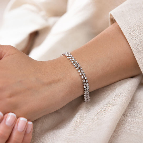 18ct White Gold Round Brilliant Diamond Fancy Double Row Bracelet