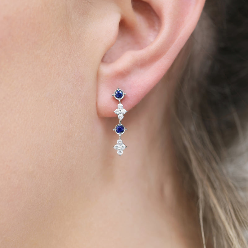 Berry's 18ct White Gold Sapphire And Diamond Flower Drop Fancy Earrings - Berry's Jewellers