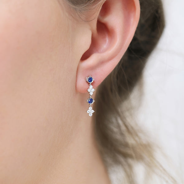 Berry's 18ct White Gold Sapphire And Diamond Flower Drop Fancy Earrings - Berry's Jewellers