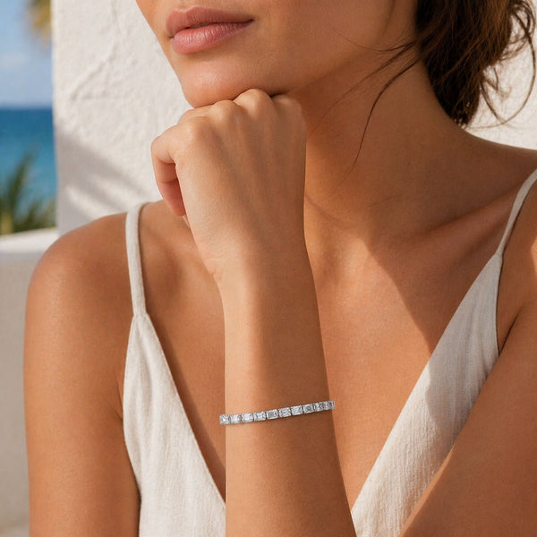 Berry's 18ct White Gold Emerald Cut Diamond Claw Set Tennis Bracelet - Berry's Jewellers