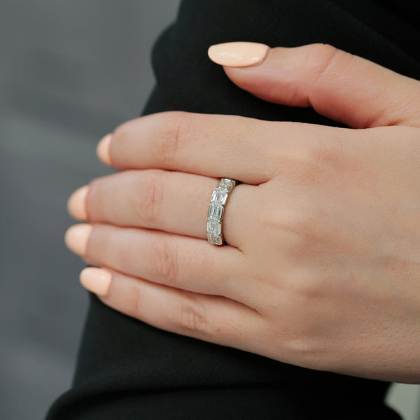 Berry's Platinum Emerald Cut Diamond Rub Over Half Eternity Ring - Berry's Jewellers