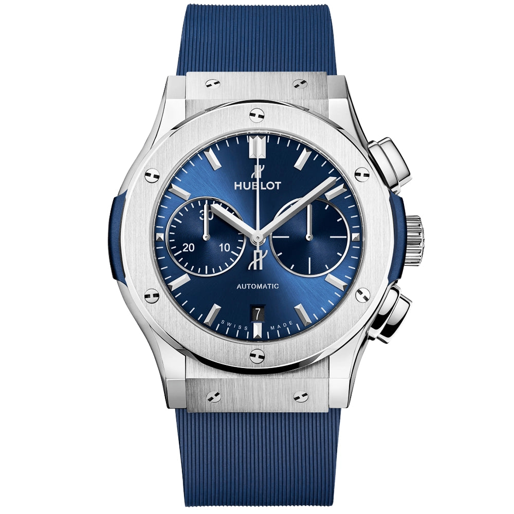 Hublot Classic Fusion Chronograph Titanium 45mm Blue Dial Strap Watch - Berry's Jewellers