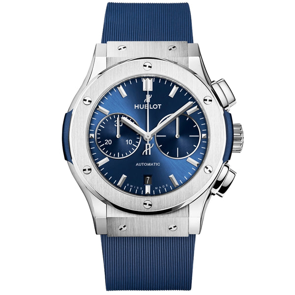 Hublot Classic Fusion Chronograph Titanium 45mm Blue Dial Strap Watch - Berry's Jewellers