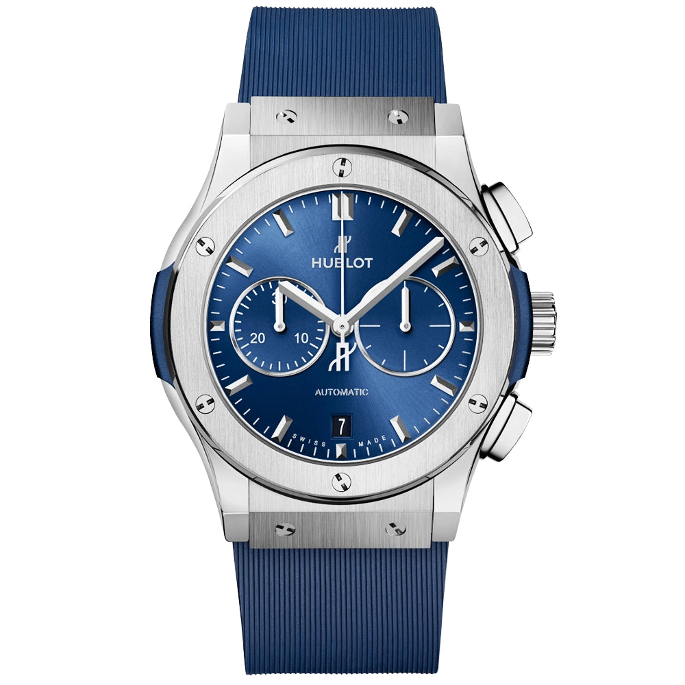 Hublot Classic Fusion Chronograph Titanium 42mm Blue Dial Strap Watch - Berry's Jewellers