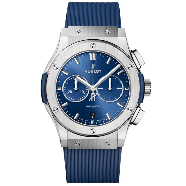 Hublot Classic Fusion Chronograph Titanium 42mm Blue Dial Strap Watch - Berry's Jewellers