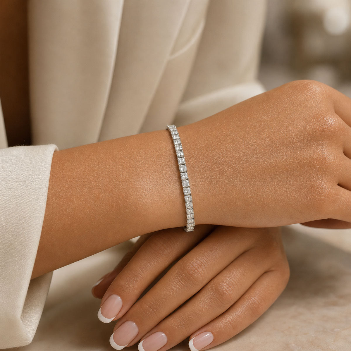 Platinum Radiant Cut Diamond Tennis Bracelet