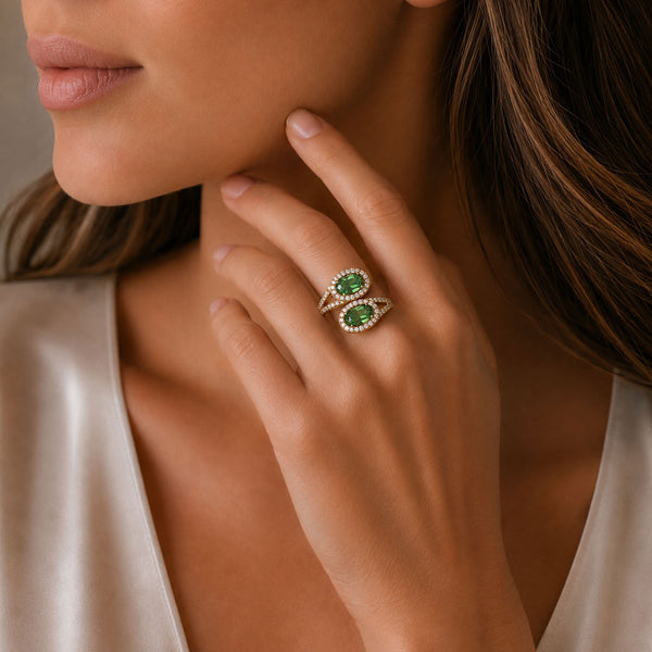 Berry's 18ct Yellow Gold Oval Cut Green Tourmaline and Diamond Ring - Berry's Jewellers