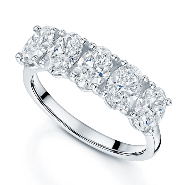 Platinum GIA Certified Five Stone Oval Cut Diamond Eternity Ring